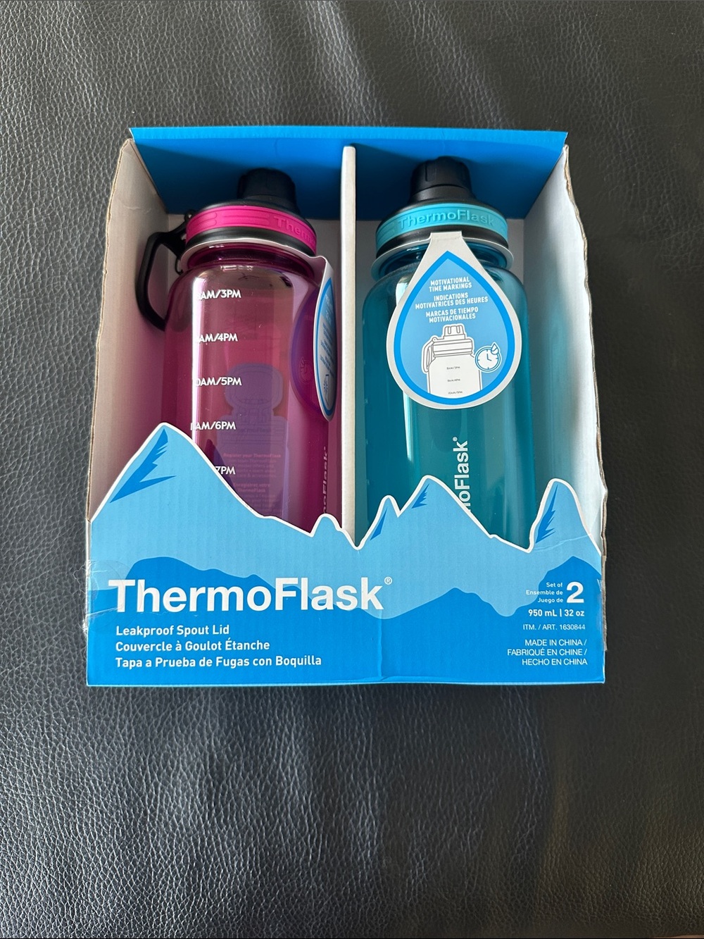 ThermoFlask 2-Pack Leakproof Spout Water Bottles - Pink & Teal